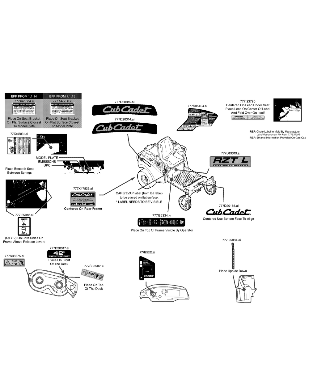 Label Map 17brcacs010 Diagram and Parts List for RZT-L42KH (17BRCACS009-17BRCACS010)(2015) Cub Cadet Lawn Tractor